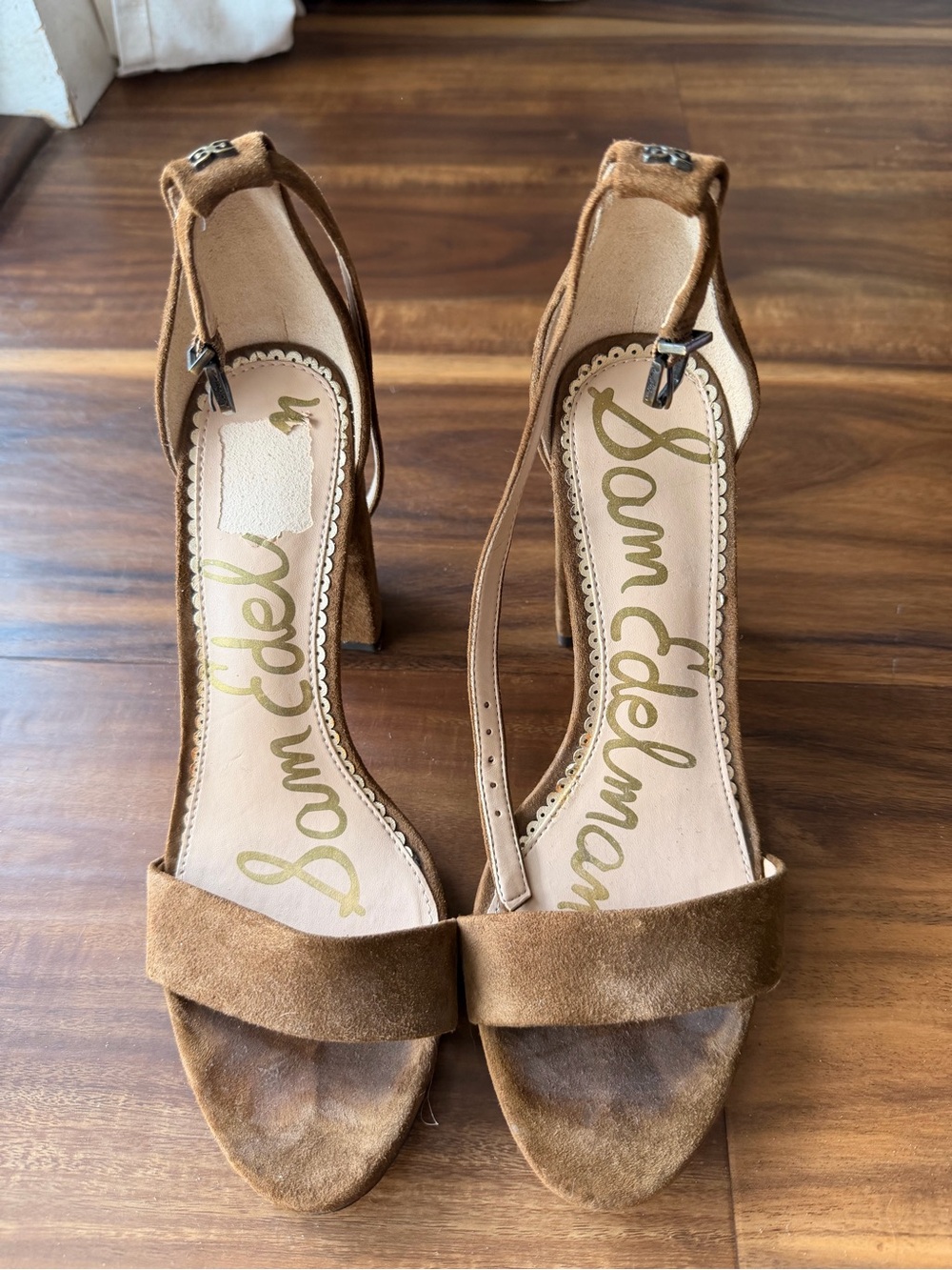 Sam Edelman Tan Suede Ankle-Strap Block Heel Sandals
